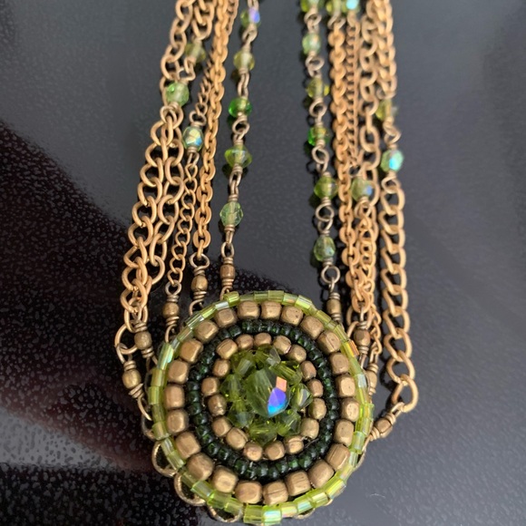 Vintage Choker Necklace with Green Peridot Stones - Picture 1 of 10